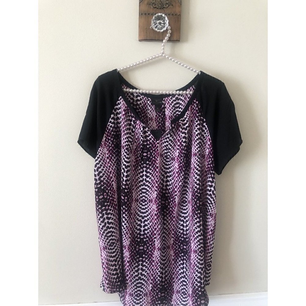 NWT Worthington Woman Size 1X Purple Tunic Blouse Mini Water Serpant Print